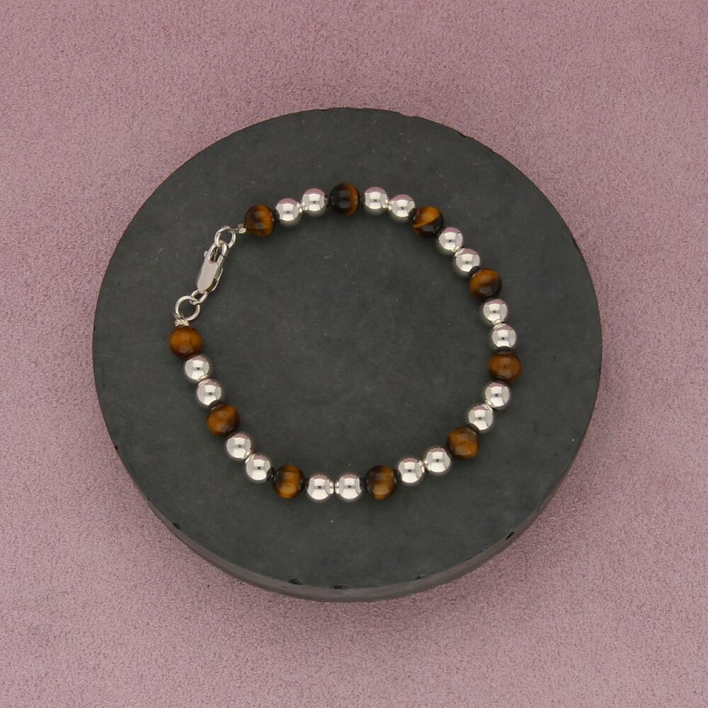 sterling silver tigers eye bead bracelet size 6.75in